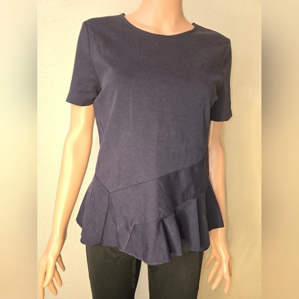 J. Crew Black Fitted Peplum Top Blouse Navy Blue Size Small
